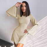 Chicmy-Sexy Dresses Nightclub Mini Short Party Dress Women Back Bandage O Neck A Line Flare Sleeves Autumn Vestidos Ladies Fall Robe