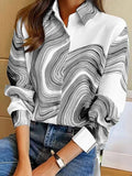 Chicmy- Casual Shirt Collar Loose Abstract Stripes Blouse