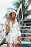 Chicmy-Handmade Beach Wedding Dress White Sheer Mesh Lace Beach Cover Up Dress