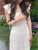 Chicmy-Bohemian Elegant Crochet Scallop Hem White Knitted Dress