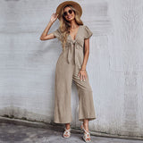 CHICMY- Solid Tie Front Wide Leg Jumpsuit Women Sex Jumpsuit