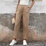 Chicmy-Winter Outfits Women's High Waisted Elastic Casual Khaki Pants Long Pants