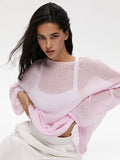 Chicmy-nye outfits Knitted See Through Top Shirts Women Loose Long Sleeve Mesh Pullover Sweatshirt Elegant Smock 2025 Spring Lady Y2K Streetwear