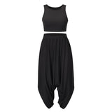 CHICMY-  Womens Casual Two Piece Set Sports Sleeveless T-shirt and Wide Leg Trousers Pant