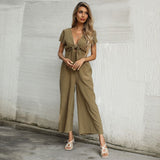 CHICMY- Solid Tie Front Wide Leg Jumpsuit Women Sex Jumpsuit