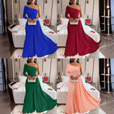 Chicmy-Elegant Off Shoulder Asymmetrical Evening Dress  Women Fashion High Waist Slim Solid Long Dress Sexy Hollow Pleated Party Dress