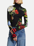 Chicmy-Women's Spring Autumn Blouses Retro Floral Print Long Sleeve High Neck Pullover Tops Casual Pullover Basic Shirts