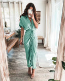 Chicmy-new fashion trend Commuter Tie Lapel Fashion Forged Long Shirt Maxi Dresses