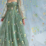 Chicmy-Retro Floral Flower Embroidered Maxi Prom Tulle Formal Gown Dress