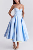 Chicmy-new fashion trend Fairytale Vibe Satin Patchwork Tulle Sweetheart Neck Pocket Stretch Midi Dress