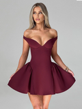 Chicmy Off-shoulder Backless Sexy Mini Dress For Women Wine Red Sleeveless Strapless High Waist A-line Club Party Sexy Dress-Christmas Outfit