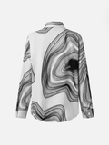 Chicmy- Casual Shirt Collar Loose Abstract Stripes Blouse