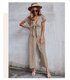 CHICMY- Solid Tie Front Wide Leg Jumpsuit Women Sex Jumpsuit