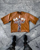 Chicmy-90s streetwear Gothic Retro Brown Seven Quarter Sleeves Tops Y2K New Clothing Men Women Harajuku Hip Hop Cross Graphic Print Oversized T Shirt