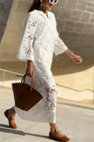 Chicmy-new fashion trend Confidence and Adventure Flower Lace V-neck Bell Sleeve Loose Midi Dress