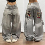 Chicmy-90s streetwear Aesthetic Gothic Pattern Embroidery Casual High Waist Jeans y2k baggy Korean Streetwear Women Punk Rock Pants Autumn and Winter