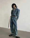 Chicmy- Blue Long-sleeved Denim Jumpsuit