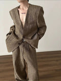 Chicmy- Retro Woven Suit Blazer Wide-Leg Pants Set