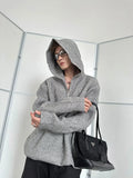 Chicmy- Ribbed Hooded Knit Sweater