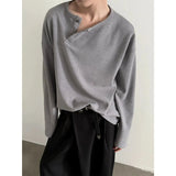 Chicmy- Long-Sleeve Oblique Button Pullover