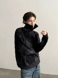 Chicmy- Faux Fur Button-Up Knitwear Sweater