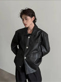 Chicmy- Classic Button Closure Leather Jacket