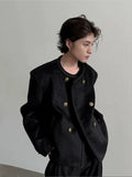 Chicmy- Double-breasted Woolen Crew Neck Jacket