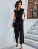 CHICMY- High Stretch Sleeveless Ruffle Wide Leg Jumpsuit Summer Jumpsuits Outfits