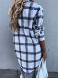 Chicmy-Winter Outfits Women's Black Plaid Shirt Jacket Lapel Long Sleeve Single Breasted Mid Length Outdoor Jacket