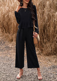 ChicMy-Fall Outfits - Women's Fall 2Piece Set Solid Ruffle Blouse Top and Wide Leg Long Pant