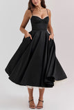 Chicmy-new fashion trend Fairytale Vibe Satin Patchwork Tulle Sweetheart Neck Pocket Stretch Midi Dress