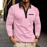 ChicMy-Fall Outfits - Men's Golf Shirt Golf Polo Work Casual Lapel Long Sleeve Basic Modern Color Block Patchwork Button Spring &  Fall Regular Fit Black White Pink Dark Pink Navy Blue Khaki Golf Shirt