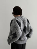 Chicmy- Retro Diamond Knitted Cardigan Sweater