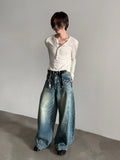 Chicmy- Wide-Leg Vintage Distressed Jeans