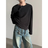 Chicmy- Long-Sleeve Oblique Button Pullover