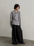 Chicmy- Long-Sleeve Oblique Button Pullover