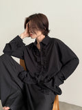 Chicmy- Pleated Ruffle Long-Sleeve Shirt