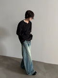 Chicmy- Long-Sleeve Oblique Button Pullover