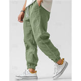 CHICMY- Men's Linen Pants Trousers Summer Pants Elastic Waist Straight Leg High Rise Solid Color Comfort Breathable Full Length Wedding Holiday Vacation Fashion Gray Green Black High Waist Inelastic