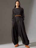 Chicmy-Casual Loose Long Sleeves Solid Color Boat Neck Jumpsuits