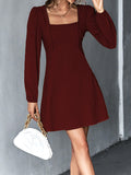 CHICMY-Graduation gift, graduation evening dress Split-Joint Solid Color Puff Sleeves Long Sleeves Square-Neck Mini Dresses