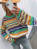 Chicmy-4 Colors Loose Contrast Color Round-Neck Sweater Top