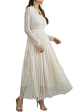 Chicmy-Buttoned Gauze See-Through Solid Color High Waisted Long Sleeves V-Neck Maxi Dresses