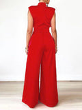 Chicmy-Casual Wide Leg Sleeveless Solid Color High-Neck Jumpsuits