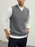 Men's V Neck Sweater Vest, Pullover Solid Color Sleeveless Sweaters Vest, Preppy Style