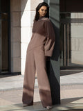 Chicmy-Casual Solid Color Irregularity High-Neck Sweater& Wide Leg Pants Suits