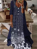 Chicmy- V-Neck Casual Loose Floral Print Long Sleeve Resort Set Maxi Dress