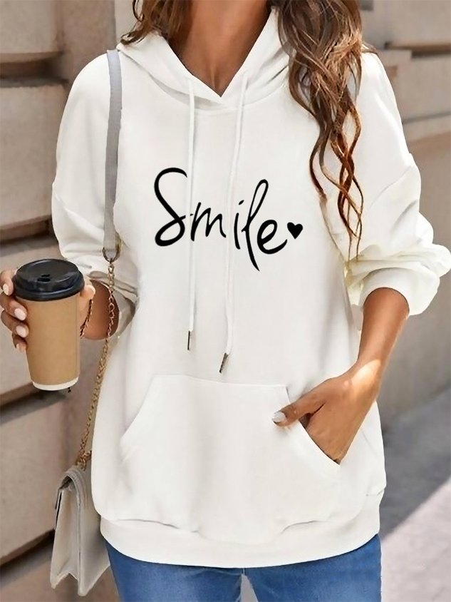 ChicmyLong Sleeve Casual Smile Text Letters Heart Hoodie