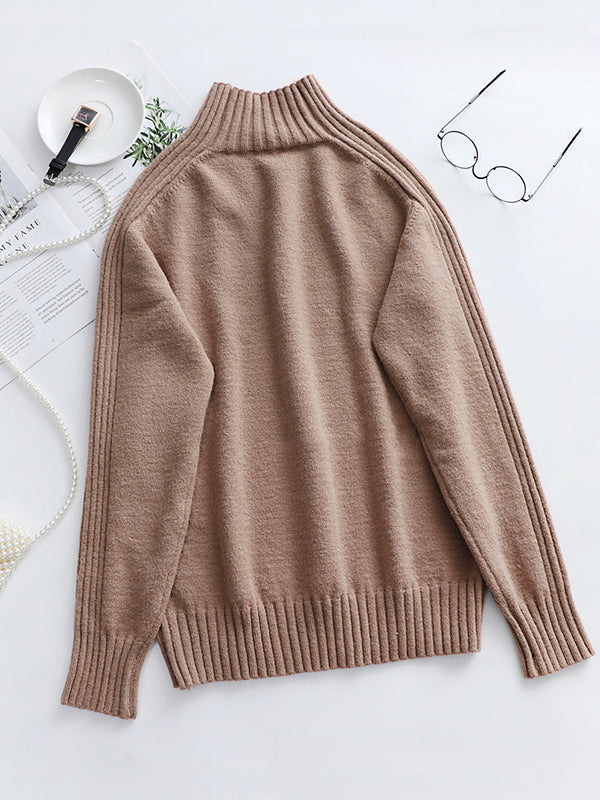 Chicmy-Stylish Long Sleeves Loose Solid Color High-Neck Sweater Tops