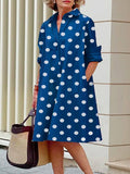 Chicmy- Women Polka Dot Print Long Sleeves Shirt Collar Short Dress